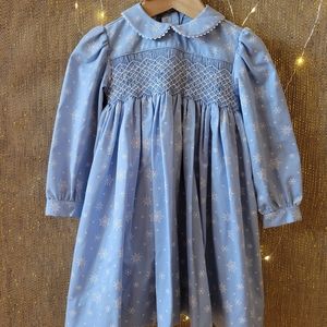 Vive la Fete Blue Smocked Holiday Snowflake Dress 18 months